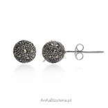 Silver earrings with marcasites. Earrings for screws