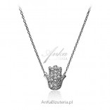 Silver necklace with rhinestones - Fatima's hand