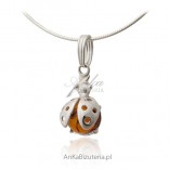 Silver pendant with amber - Ladybug
