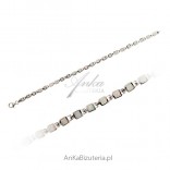 Silver bracelet rhodium plated with white opal