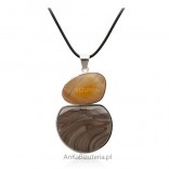 Silver necklace with amber and striped flint