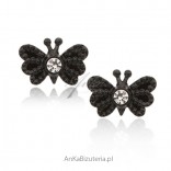 Silver earrings Black butterflies with cubic zirconia