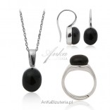 Silver rhodium-plated set with black agate