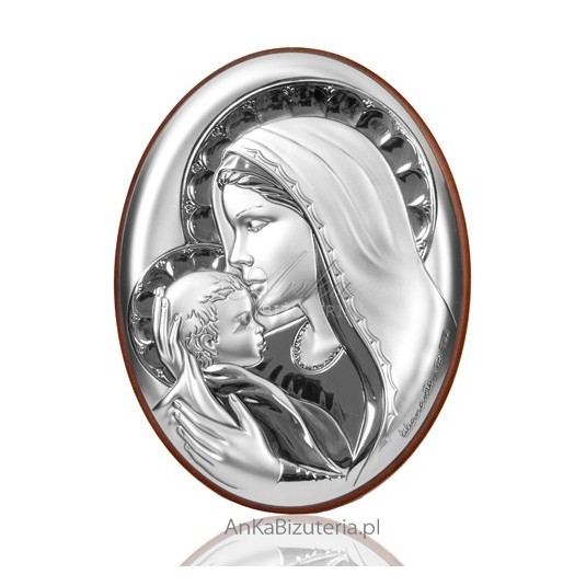 Mały obrazek-Maryja całująca w czółko Jezusa-srebrny. GRAWER