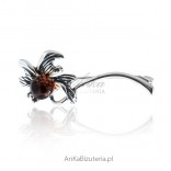 Silver brooch with natural amber - Edelweiss