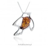 Swallow - silver pendant with amber. Swallow: love, family, hope