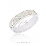 Silver wedding ring with white opal - Silver rhodium-plated jewelry