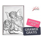 Angel with a lantern, glowing above the sleeping Child - 18 * 13 silver picture. Gift for a child. ENGRAVER