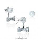 Silver earrings with pearls and rhinestones