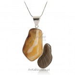 Silver pendant with amber and striped flint