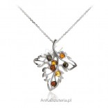 Silver leaf pendant with amber