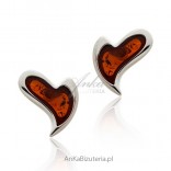 Silver earrings amber hearts