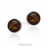 Silver amber earrings - small screws