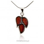 Silver pendant Leaf - with natural amber