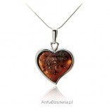Amber heart Silver pendant