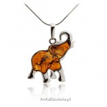 Silver jewelry with amber - elephant pendant
