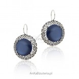Silver earrings with navy blue stone
