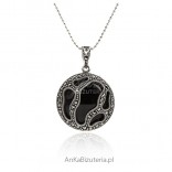 Women's jewelery - a silver pendant with marcasites and onyx