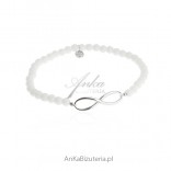 Silver infinity white agate bracelet