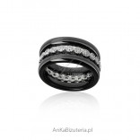 Silver ring with black ceramics and zircons Three together or separately