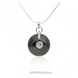 Silver necklace, black ceramics and cubic zirconia