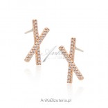 Silver earrings with pink gold and cubic zirconia