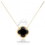 Gold-plated silver necklace with black clover