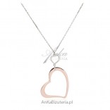 Silver necklace with heart - rhodium plated and gold plated