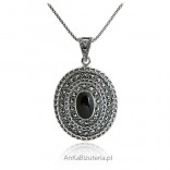 Silver pendant with marcasites and onyx