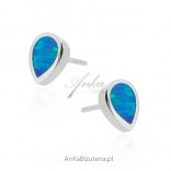 Silver earrings with blue opal "Drops of dew"