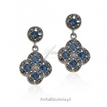 Silver earrings with marcasites and blue zircons