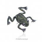 Oryginalna broszka srebrna Zielona żabka
