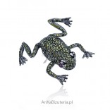 Original silver brooch Green frog