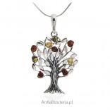 Silver pendant with amber. TREE OF HAPPINESS