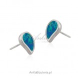 Silver earrings with blue opal - KROPELKI