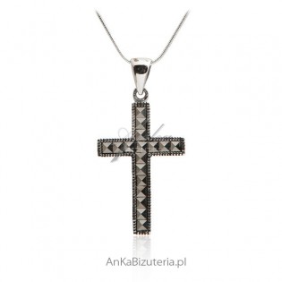 Krzyżyk srebrny - Zawieszka srebrna z markazytami 