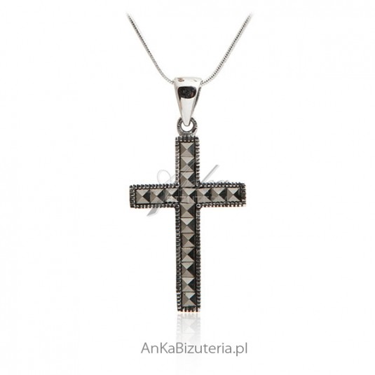 Krzyżyk srebrny - Zawieszka srebrna z markazytami 