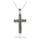 Cross silver - Silver pendant with marcasites