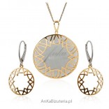 Set silver jewelry with gray stone - gold-plated