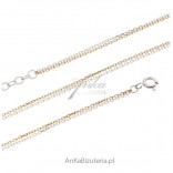 Silver double chain necklace, gilded and rhodium plated 50 cm