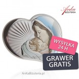 Silver picture Madonna with a baby in the heart of 7.5 cm * 6.5 cm