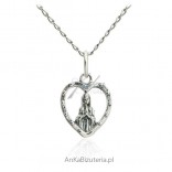 Our Lady of Fatima in a heart - silver medallion