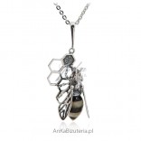 Silver pendant Bee on honeycomb