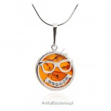 Silver pendant with amber and Swarovski crystals - USMIECH