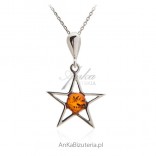 Pendant silver star with amber