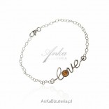 Silver bracelet with LOVE amber