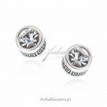 Silver earrings with cubic zirconia and Greek pattern