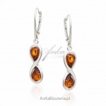 Silver earrings infinity with amber