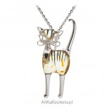 Silver jewelry with amber - Large Elegant kitty