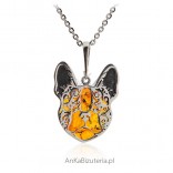 Silver pendant dog with amber French Bulldog